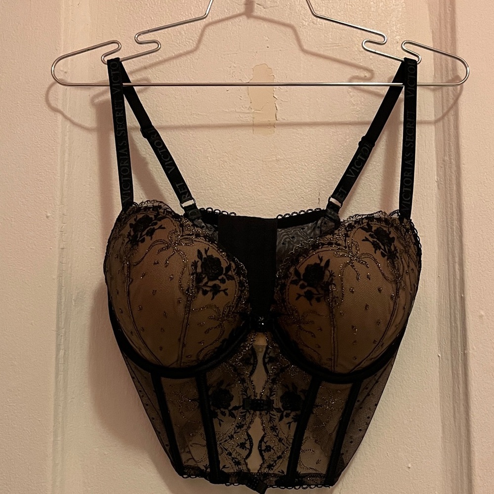 Victoria's Secret Black Sheer Lace Push Up Bustier